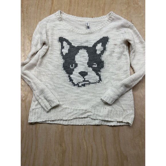 Aeropostale Boston Terrier Graphic Print Ivory Knit Sweater Size XL Chunky Knit - Picture 1 of 6